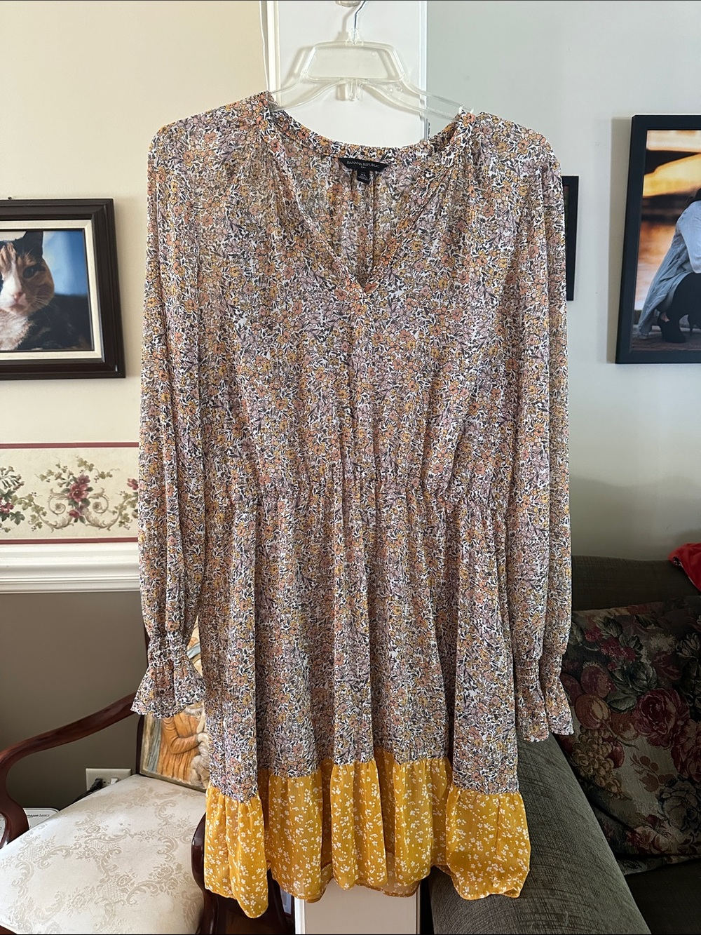 Banana Republic floral boho dress w/attached inner slip XLT